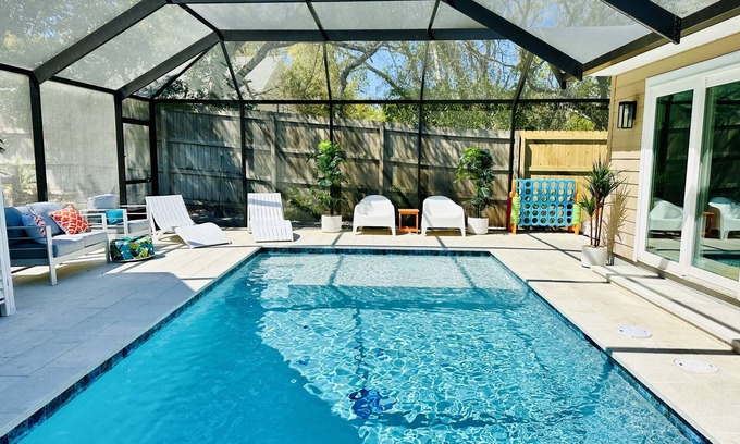 Vilano Beach House | 7BD/5BA, Heated Pool @ the Beach! Game Garage, Mini Golf, & More! 10min to DT