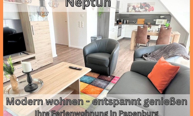 Papenburg Apartment | Apartment "Neptun" Papenburg 2SZ EBK Modern bathroom Large roof terrace New building WLAN