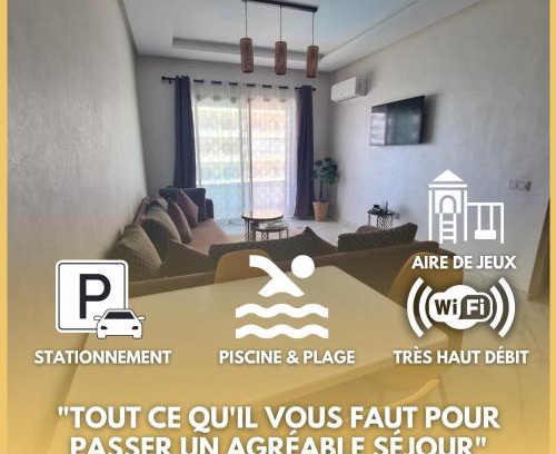 Ain Harrouda Apartment | Appartement neuf avec Plage, Piscine, Wifi à Zenata-Eco-City