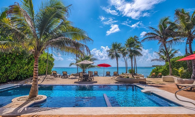Akumal Condo | Beautiful ground level beachfront condo with AC, private terrace with pool!
