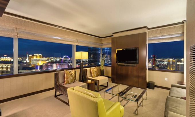 Las Vegas Strip Apartment | Big 2 BR Vdara Corner Penthouse! Stunner Bellagio Fountain View! Sleeps 6! 42 Fl