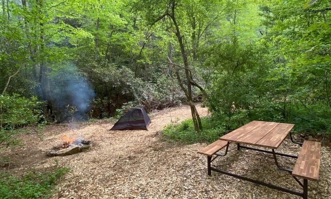 Zirconia RV Rental | Campsite 1 - Creekside on 38 acres -biking and hiking trails