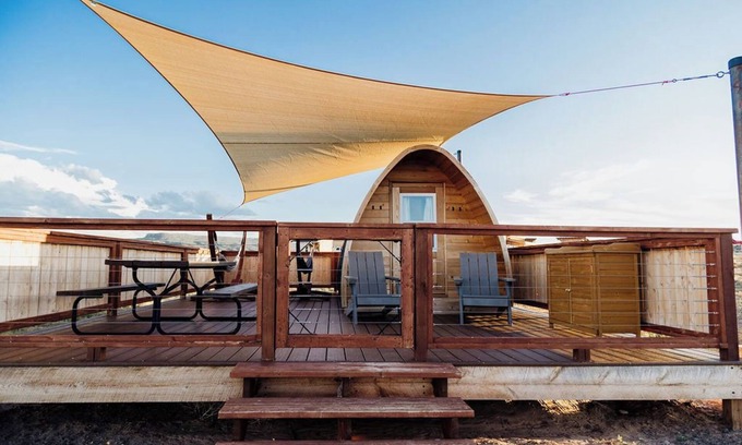 Monticello RV Rental | Cozy cedar pod with stunning La Sal Mountain Views