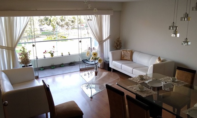 San Borja Apartment | Cozy & Elegant Bedroom with Private Bathroom in a apartment across a cute Park