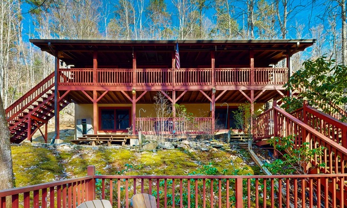 Sylva Cabin | Dog-friendly Log Cabin w/Private Deck, Firepit, Foosball, Wood-Burning Fireplace