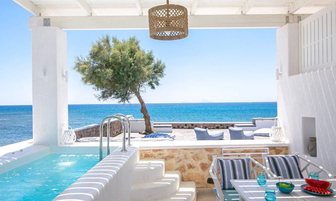 Exomytis Villa | Elite Santorini Villa Aegean Melody Suites 2 Bedroom Heated Outdoor Jacuzzi Vlyxada