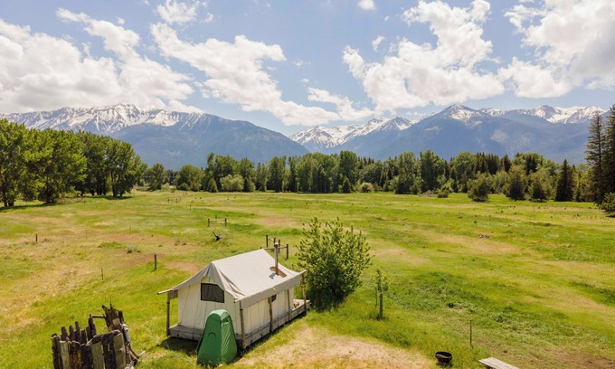 Joseph RV Rental | Evans Farm ~ Glamping Tent at the base of the mountains outside Joseph, Oregon.