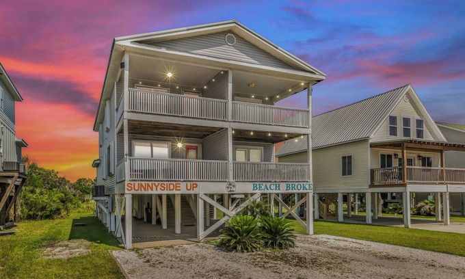 Gulf Shores House | Full Duplex -Steps to Beach, Dining & Shops, 6 Sunny Balconies, Cozy Firepit!