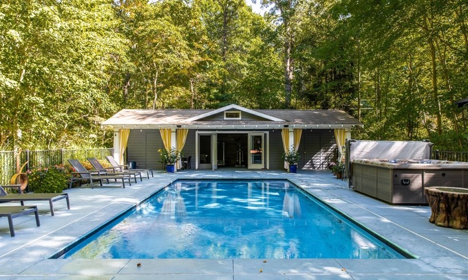 Union Pier House | Gorgeous Pool & Hot Tub on Quiet Wooded Lot