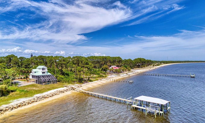 Carrabelle House | Gulf-front, dog-friendly home with private pool, great view, deck & beach access