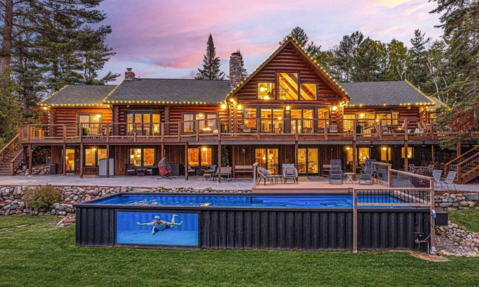 Stone Lake Cabin | HEATED POOL! Private Lake Lodge - Sleeps 76+! 13,000SF, 850' Shoreline, 54 Beds!