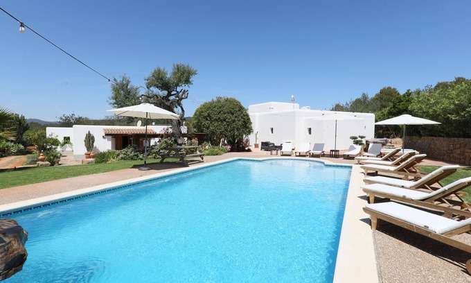 Santa Eulalia del Rio Villa | Heavenly Villa "Can Caseres" with Saltwater Pool, Orchard and Mountain View