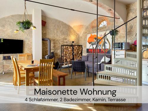 Buhlau Apartment | HexenburgbeiDresden Maisonette über 2 Etagen mit 4 Schlafzimmern, Kamin, Terrasse und Faßsauna, Nähe Sächsische Schweiz Dresden