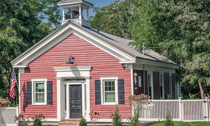 Cranesville House | Historic Schoolhouse w/Hot Tub, Fireplace & King Bed