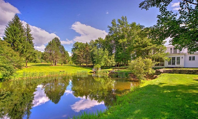 Barnard House | Historic waterfront farmhouse w/ private swimming pond, fireplace, & fast WiFi