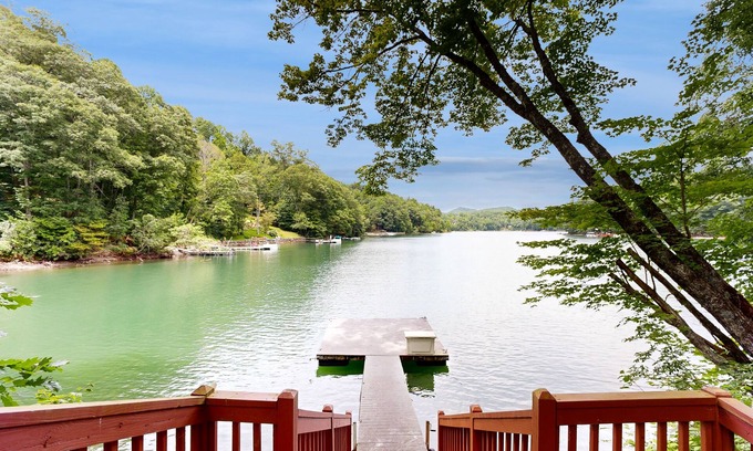 Cullowhee House | Lakefront home with mountain views, grill, firepit and dock