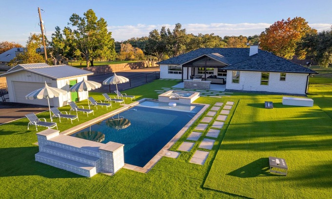 Dripping Springs House | Luxe Modern Escape | Resort Backyard w/Pool, Hot Tub, Court & Kid Friendly Fun!