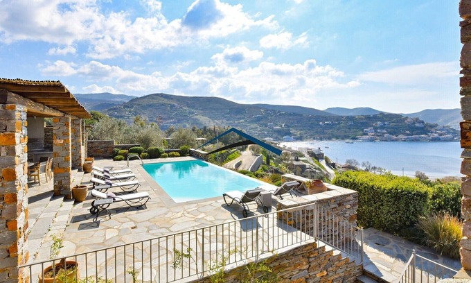 Vourkari Villa | Luxurious villa in Vourkari with a swimming pool, sea and sunset view.