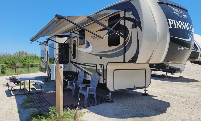 Port Bolivar RV Rental | Majestic Beach Camper at Hailey's Beach-n-Bay RV Resort #13