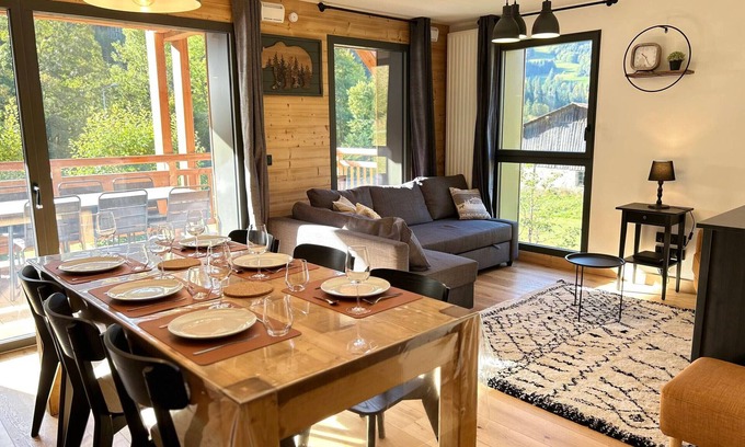 Les Gets Apartment | Modern Apt Near Perrières Ski Lifts with Terrace, Parking, and Free Shuttle