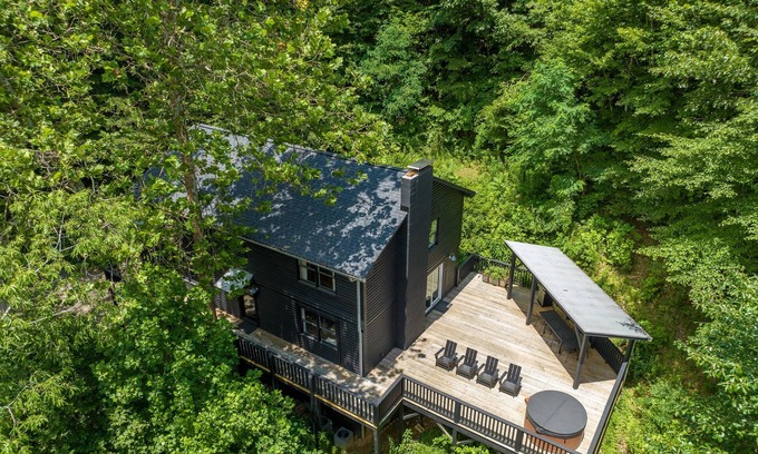Asheville Cabin | Modern Cabin with Hot Tub | Creek | Views | Firelight at Shope Creek