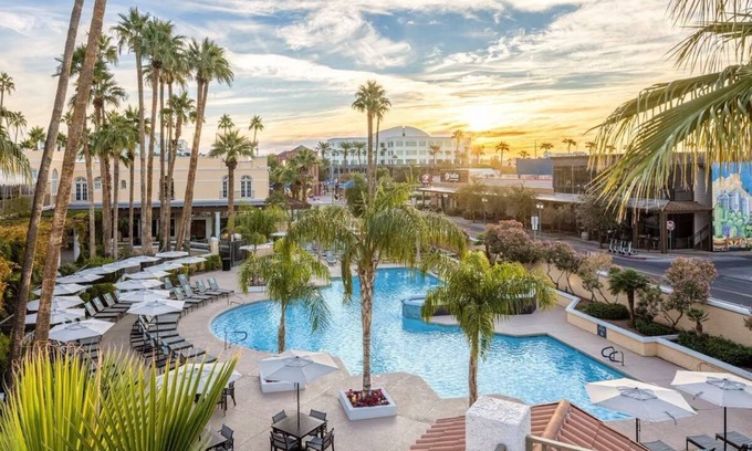 Downtown Resort | Modern King Unit with Sunset Views! Pool, Parking, Dining, and Gym Access!