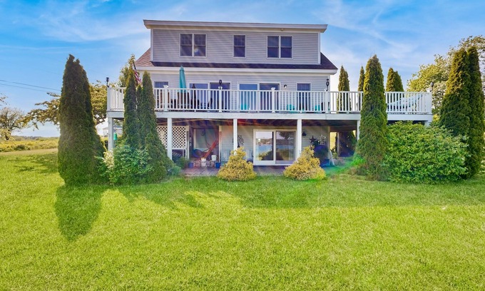 Harpswell House | Oceanfront home with dock, beautiful deck & firepit - steps to the beach