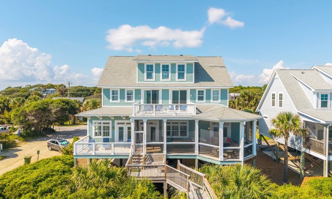 Folly Beach House | Oceanfront luxury! Large screen porch, Open decks, Direct beach access