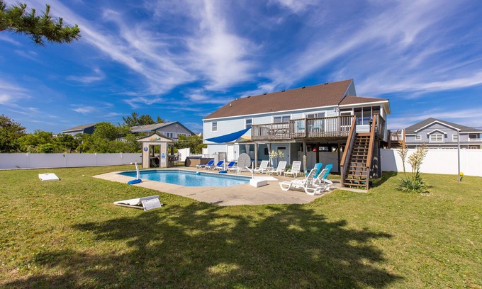 Sandbridge House | Oceanside beach house with private hot tub & pool, spacious deck, games, W/D, AC
