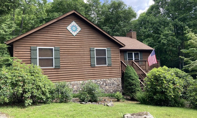 Ogle Meadows Cabin | Peaceful mountain living! Backyard creek, hot tub, fire pit with mountain views