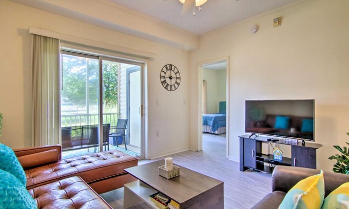 Villages of Five Points Apartment | Porch and Community Perks Walkable Lewes Condo