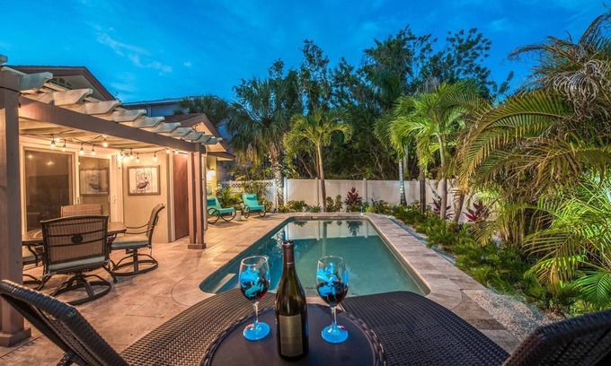 Anna Maria House | Private heated salt pool at OHasis Getaway and only 200 steps from the Beach!