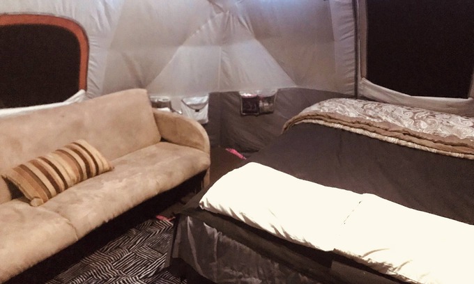 Pine RV Rental | Pull in, Eat, Party, Relax, Sleep, Pull out. Futon Couch, padded floor. Sleeps 6