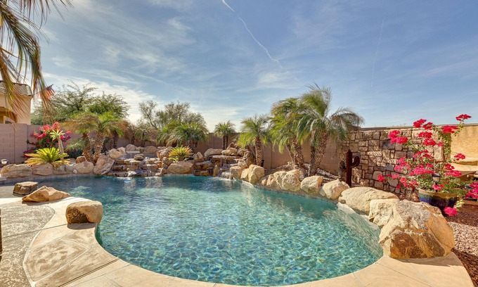 Estrella Mountain Ranch House | Resort style backyard w/private heated pool & spa