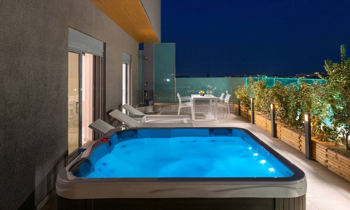 Petaloudes Apartment | Rhodes SkyLine Suite with out Door Jacuzzi Sea View A1