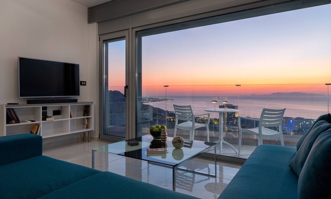 Petaloudes Apartment | Rhodes Skyline Suite with out Door Jacuzzi Sea View
