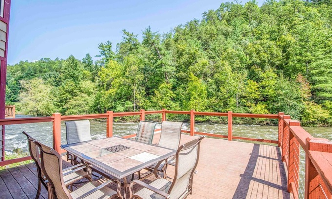 Tellico Plains Cabin | Riverfront Premium Cabin, 3 bed 3.5 bath, On the River, Sleep 10