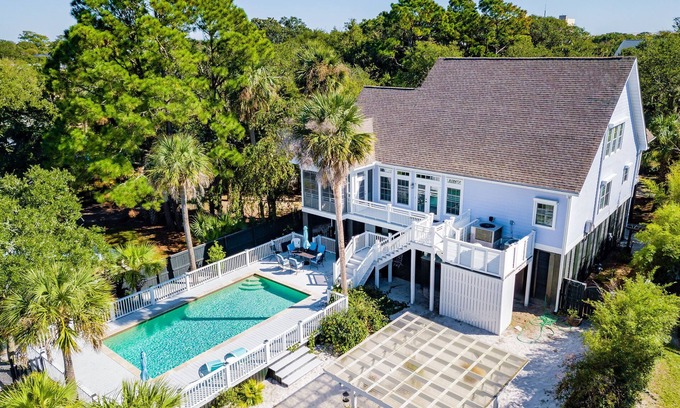 Folly Beach House | Sand Castle - Beach Retreat - Saltwater Heated Pool - 1st Block from the Center St.