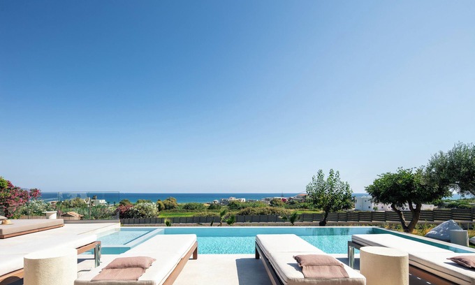 Dramia Villa | Sea and mountain views, private heated pool, fire pit, kids pool, large garden!