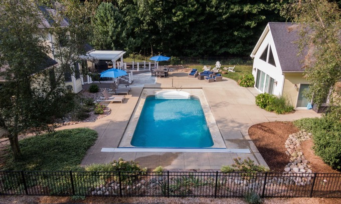 Three Oaks House | Secluded retreat w/Heated pool guest house 13 acres pool table playground