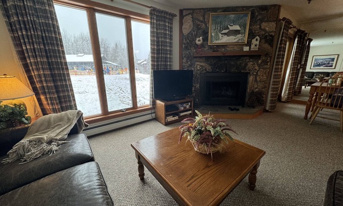 Stratton Mountain Condo | Ski In/Ski Out OberTal 'F' Bldg. See Skiers and Ski Lift from the Living Room!