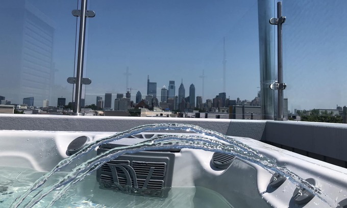 Newbold House | Skyline view Hot tub Parking garage.