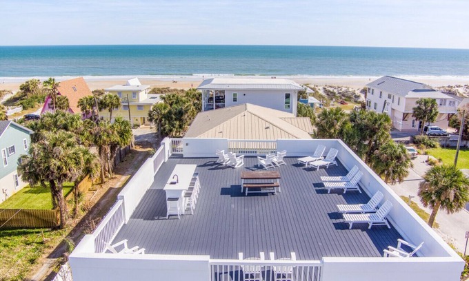 St. Augustine Beach House | Sol Mate Rooftop deck at the Beach, Elevator, Private heated Pool, Jacuzzi Spa, Firepit