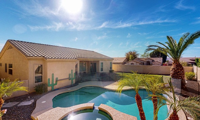 Stetson Hills State House | Spacious luxury home with pool and pool spa, large yard, & central AC