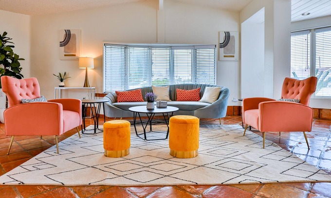 Orange House | Spacious vacation home with fireplace, yard and pool