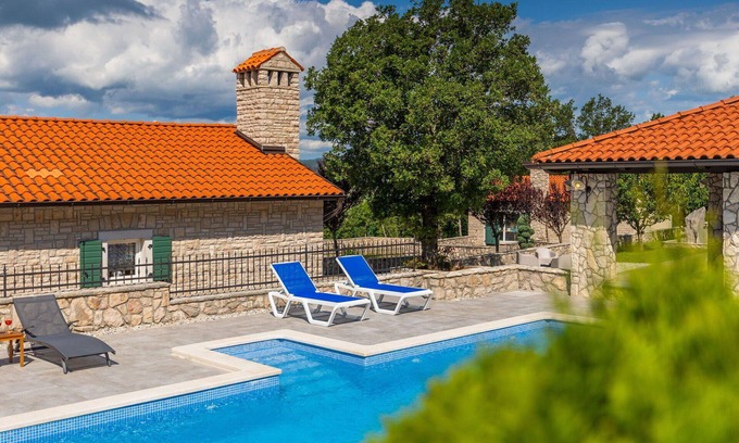 Krsan House | Stunning private villa for 10 people with WIFI, A/C, hot tub, private pool, TV and terrace