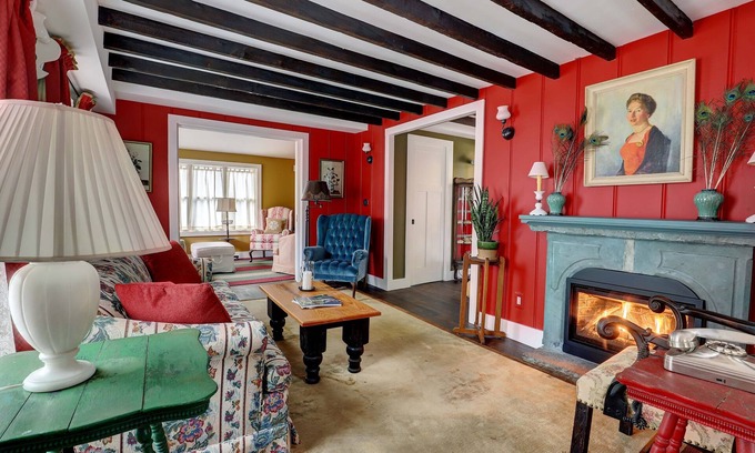 Woodstock Cottage | Tannery Brook Cottage: Terraced Garden with Patio, Cascade and Fire Pit.