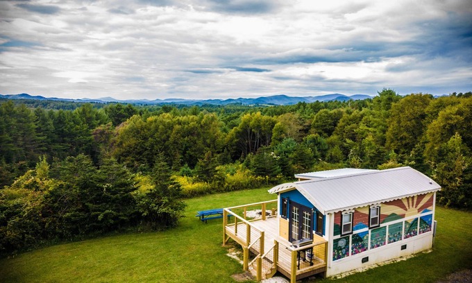 Ashe County Cabin | Tiny, charming mountaintop cottage with large firepit, deck and amazing views