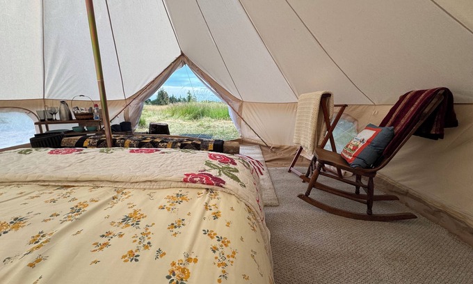 Vashon Island RV Rental | Vashon Island Glamping Tent with Sea Views on 5 acres Forest & Field 1-bedroom