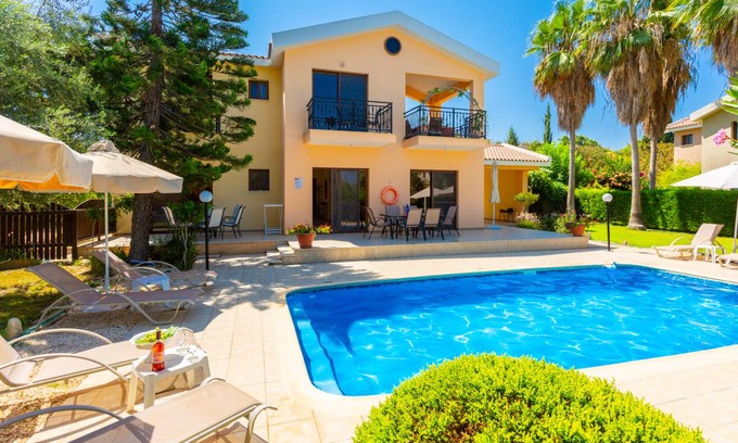 Latchi Villa | Villa Halima Alexandros: Large Private Pool, Walk to Beach, Sea Views, A/C, WiFi